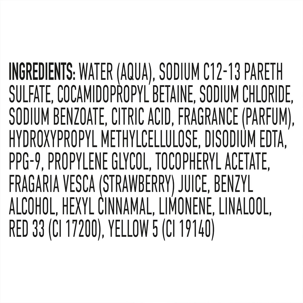Suave Sun-Ripened Strawberry shampoo label highlights strawberry extract.