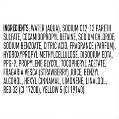 Suave Sun-Ripened Strawberry shampoo label highlights strawberry extract.