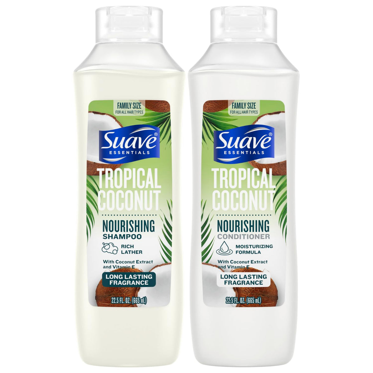 Suave Tropical Coconut shampoo bottle—hydrating cleanse for daily hair care.
