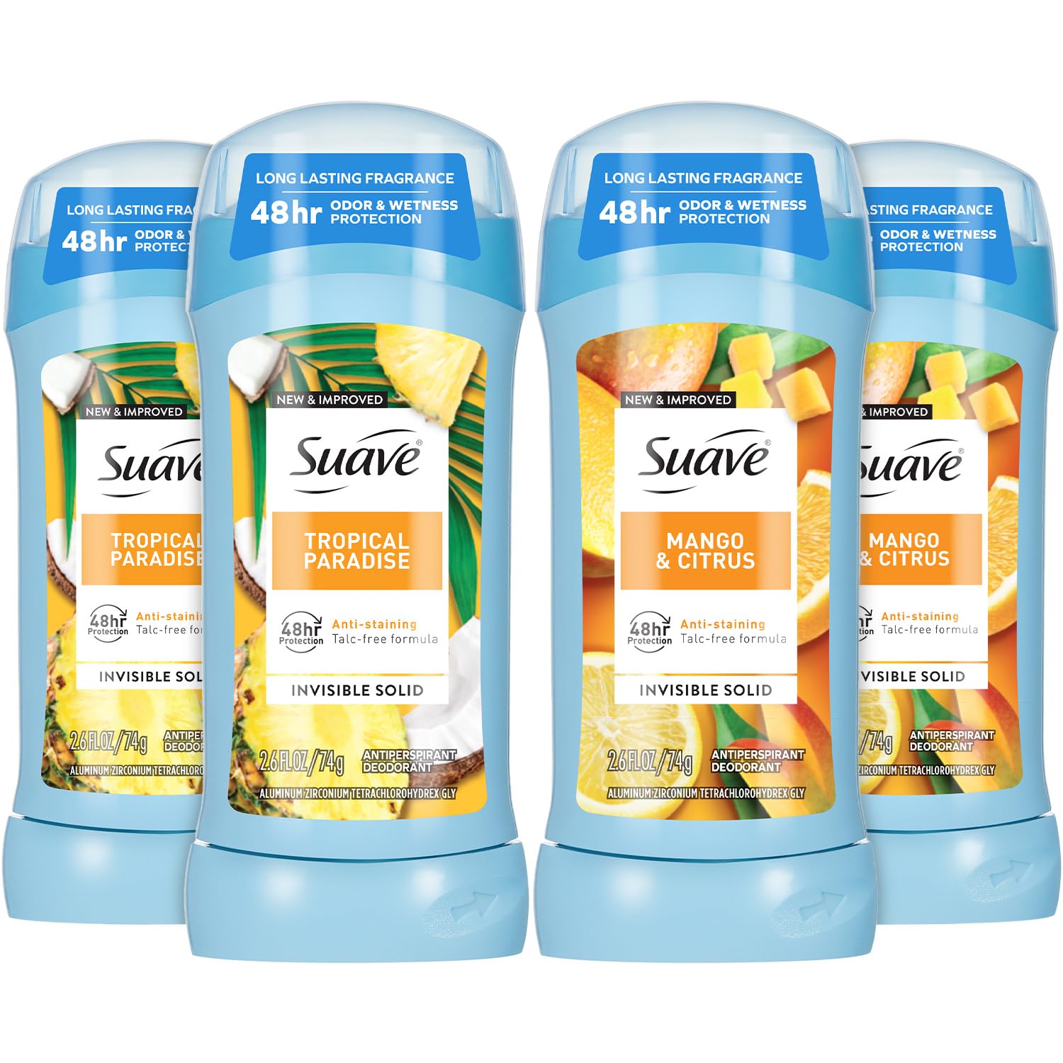 Suave Tropical Paradise antiperspirant bottle for everyday freshness.