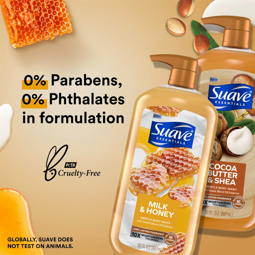 Suave Milk and Honey scent blends vanilla bean and honey for comforting bath rituals