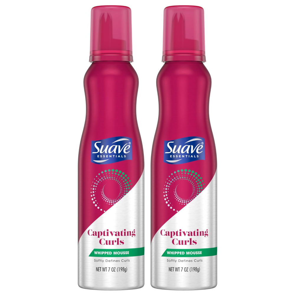 Suave Whipped Mousse bottle shows captivating curls with soft, natural definition.