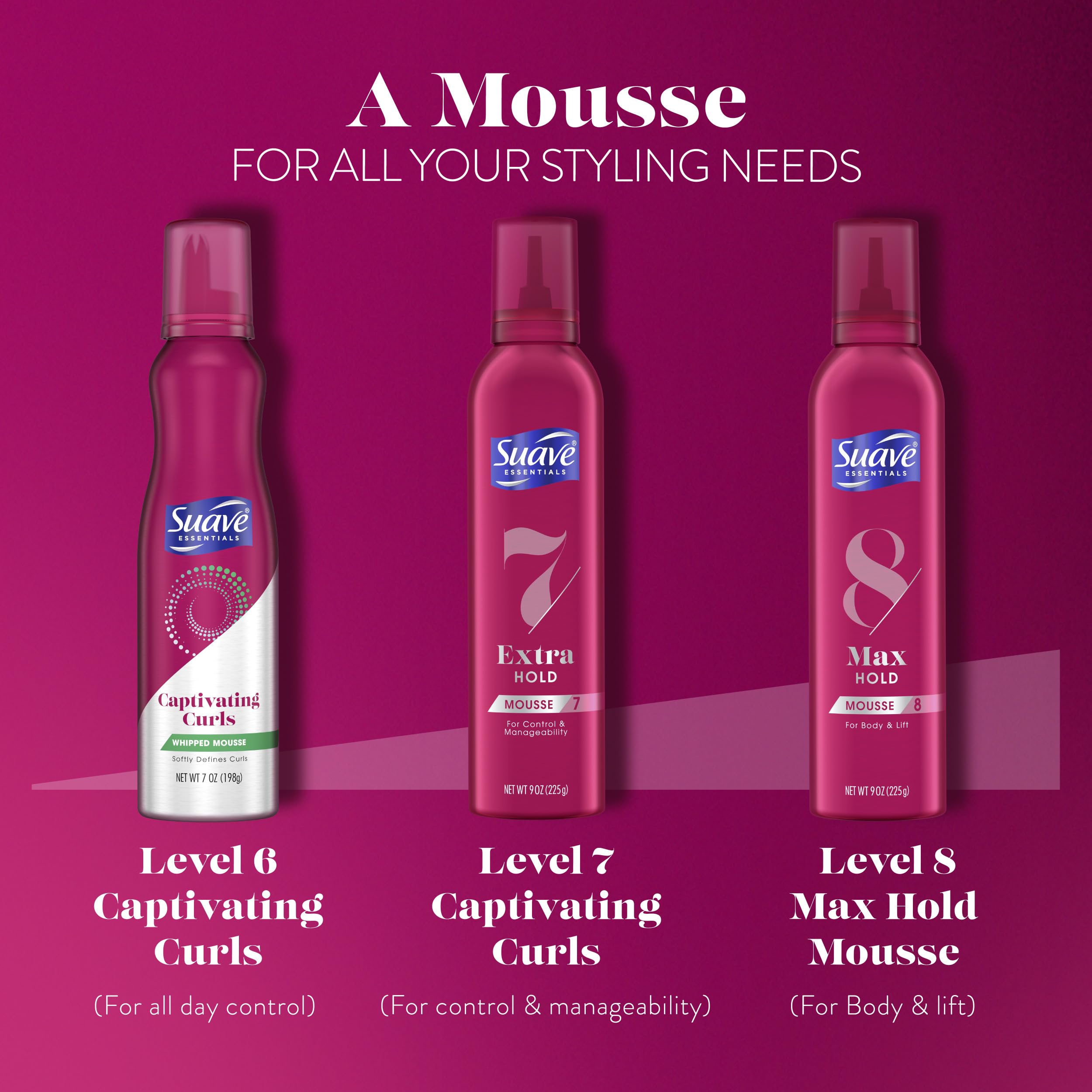 Suave Whipped Mousse during drying supports curl shape with flexible hold.