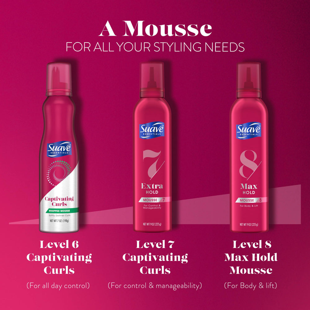 Suave Whipped Mousse during drying supports curl shape with flexible hold.