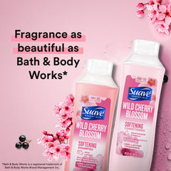 Suave Wild Cherry Blossom conditioner bottle delivers soft, silky hair after use.