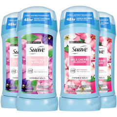 Suave Wild Cherry Blossom pack-front shows talc-free invisible deodorant for daily wear