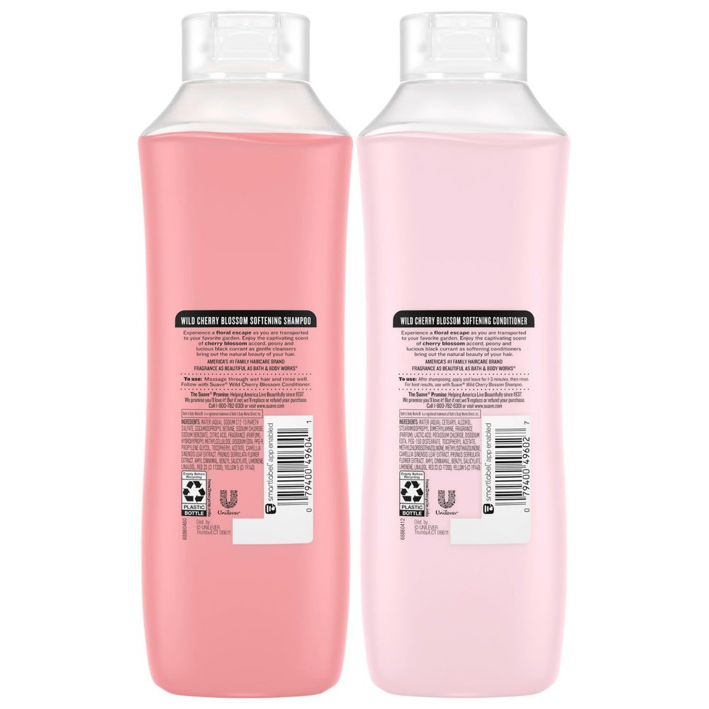 Suave Wild Cherry Blossom packaging display shows generous 2-piece set for family use.