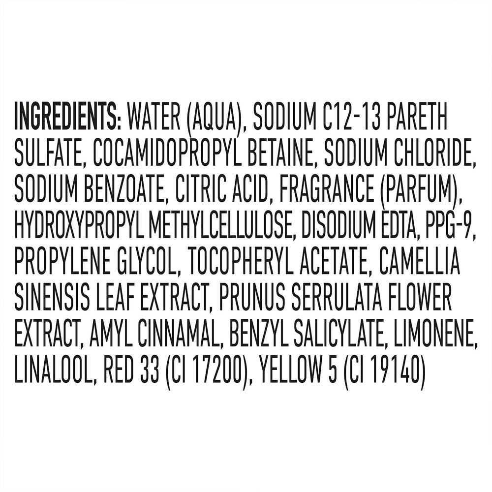 Ingredients close up featuring Cherry Blossom Extract and Vitamin E in Suave shampoo