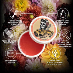 Suavecita pomade for women wash-out feature close-up indicating easy removal.