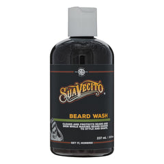 Suavecito Beard Wash bottle close-up with rich lather for deep cleansing.