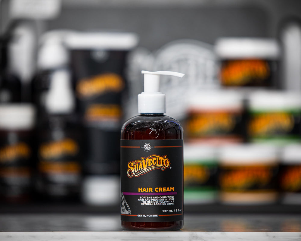 Suavecito Hair Cream barbershop scent image evokes classic USA-made grooming vibe