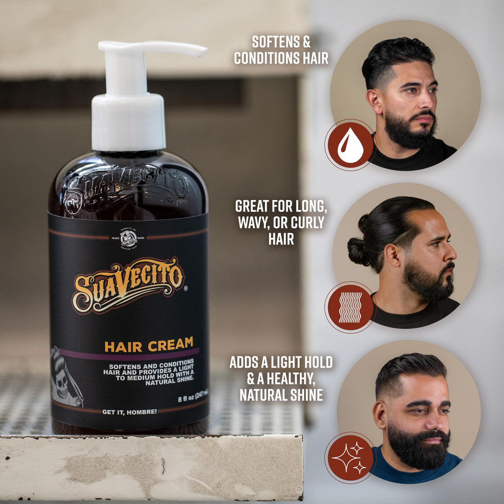 Suavecito Hair Cream natural-shine-result, subtle gloss without crunch or flakiness.