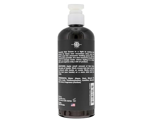 Suavecito Hair Cream pump bottle side, reworkable hold for day-long style.