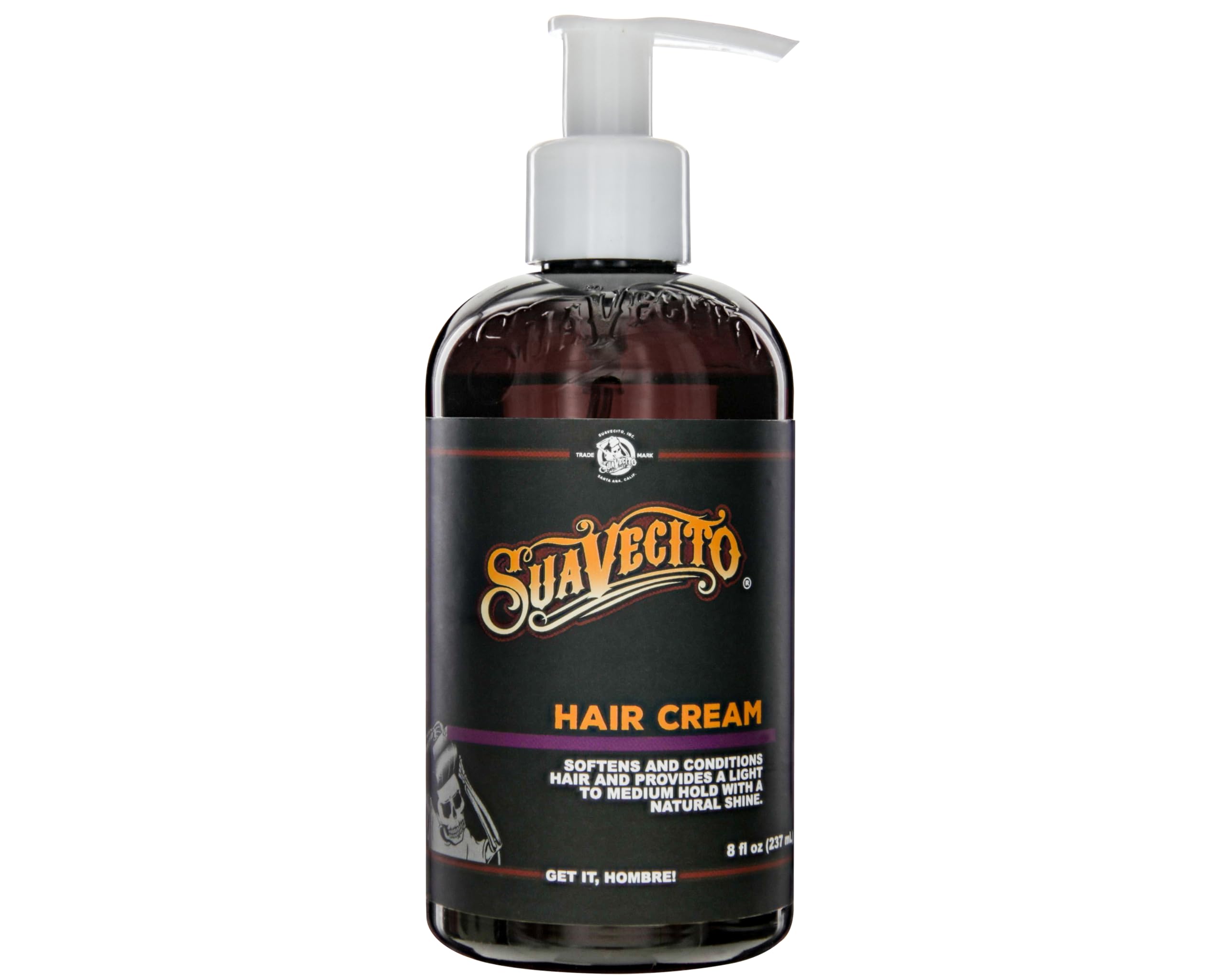 Suavecito Hair Cream pump bottle shows smooth, lightweight hold for all-day style