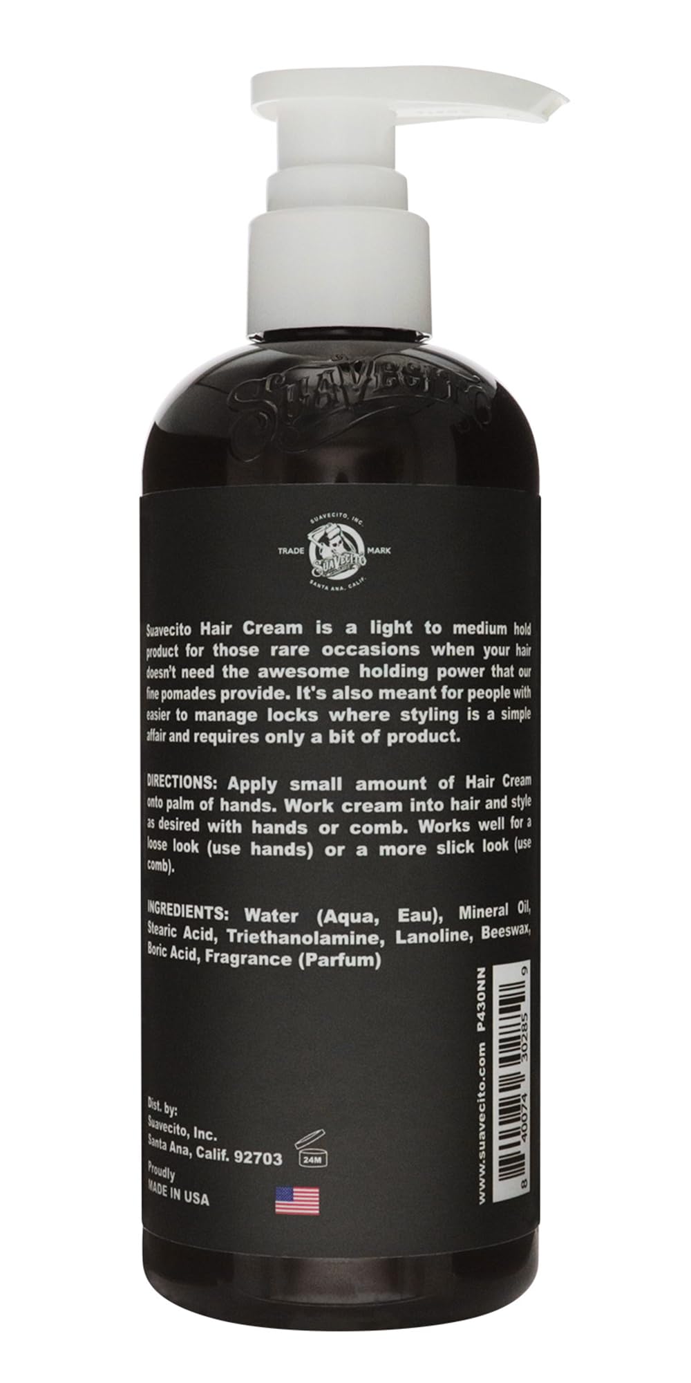 Suavecito Hair Cream texture-application, creamy consistency that softens and conditions hair.