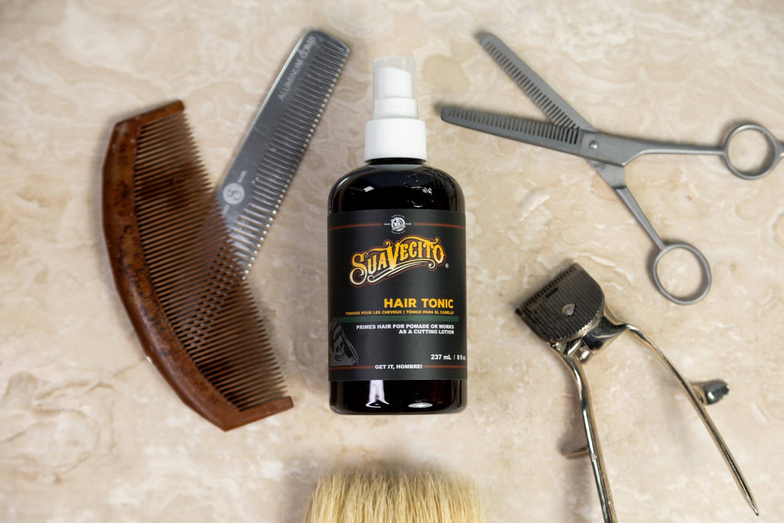 Suavecito Hair Tonic offers heat styling protection for healthier strands