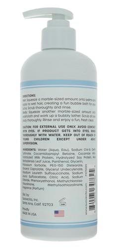 Suavecito Kid's 3-in-1 pump bottle close-up with gentle bubbles for bath time.