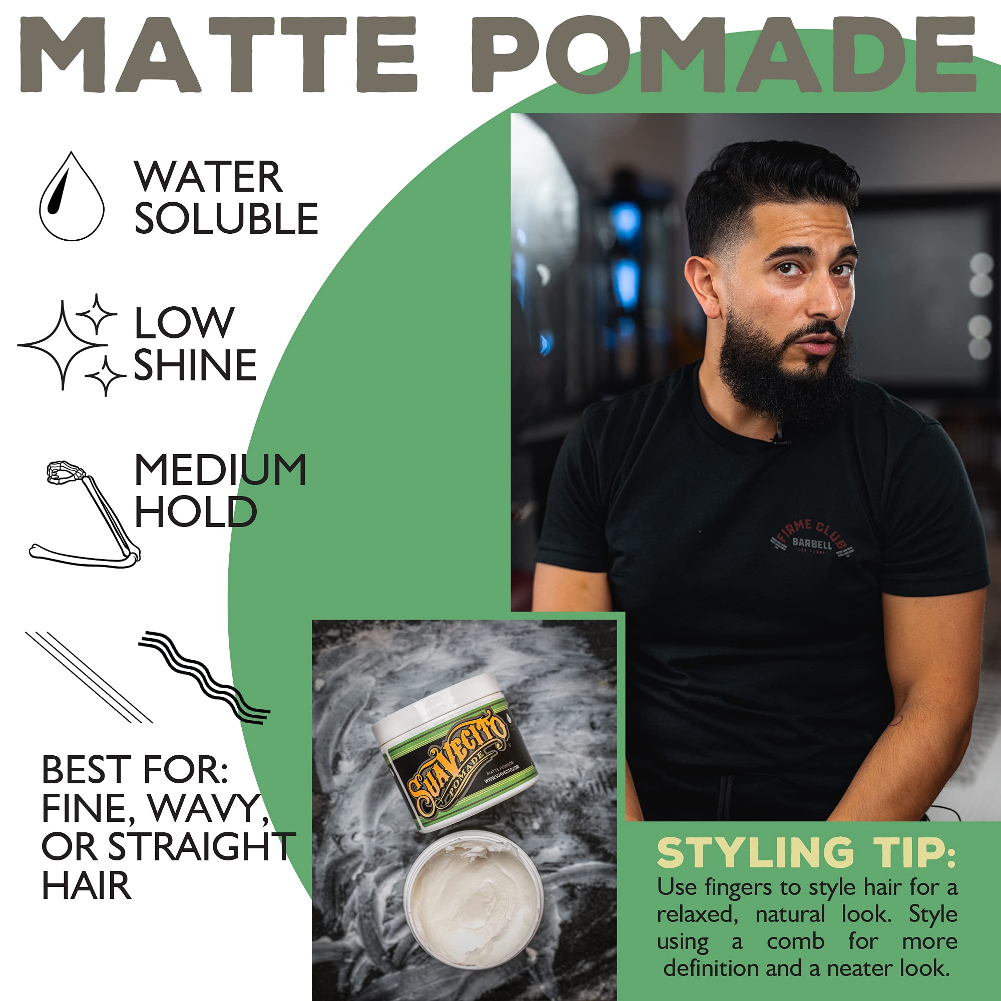 Suavecito Matte Pomade application demo shows easy shaping of natural texture