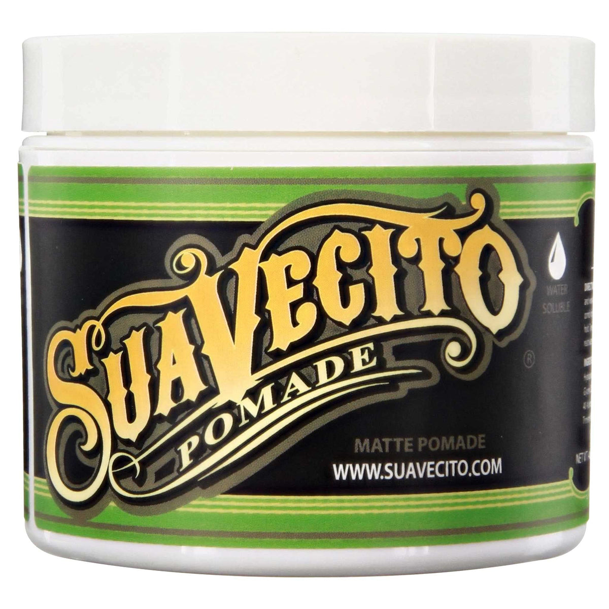 Suavecito Matte Pomade bottle shows shine-free hold for versatile all-day styling