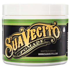 Suavecito Matte Pomade bottle shows shine-free hold for versatile all-day styling