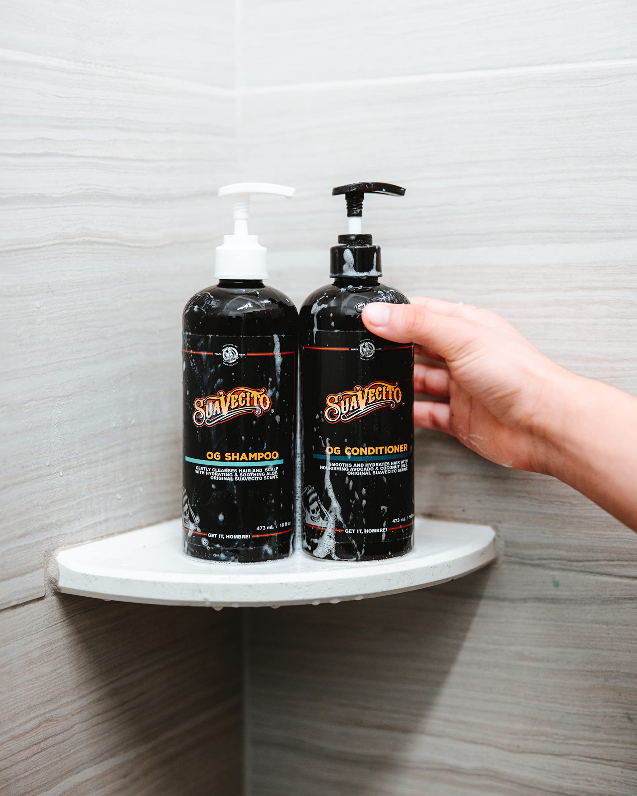 Suavecito OG brand label closeup; premium scent and packaging that complements daily grooming routine.