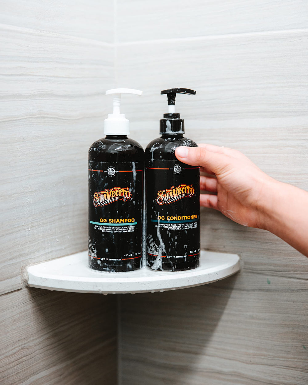 Suavecito OG brand label closeup; premium scent and packaging that complements daily grooming routine.