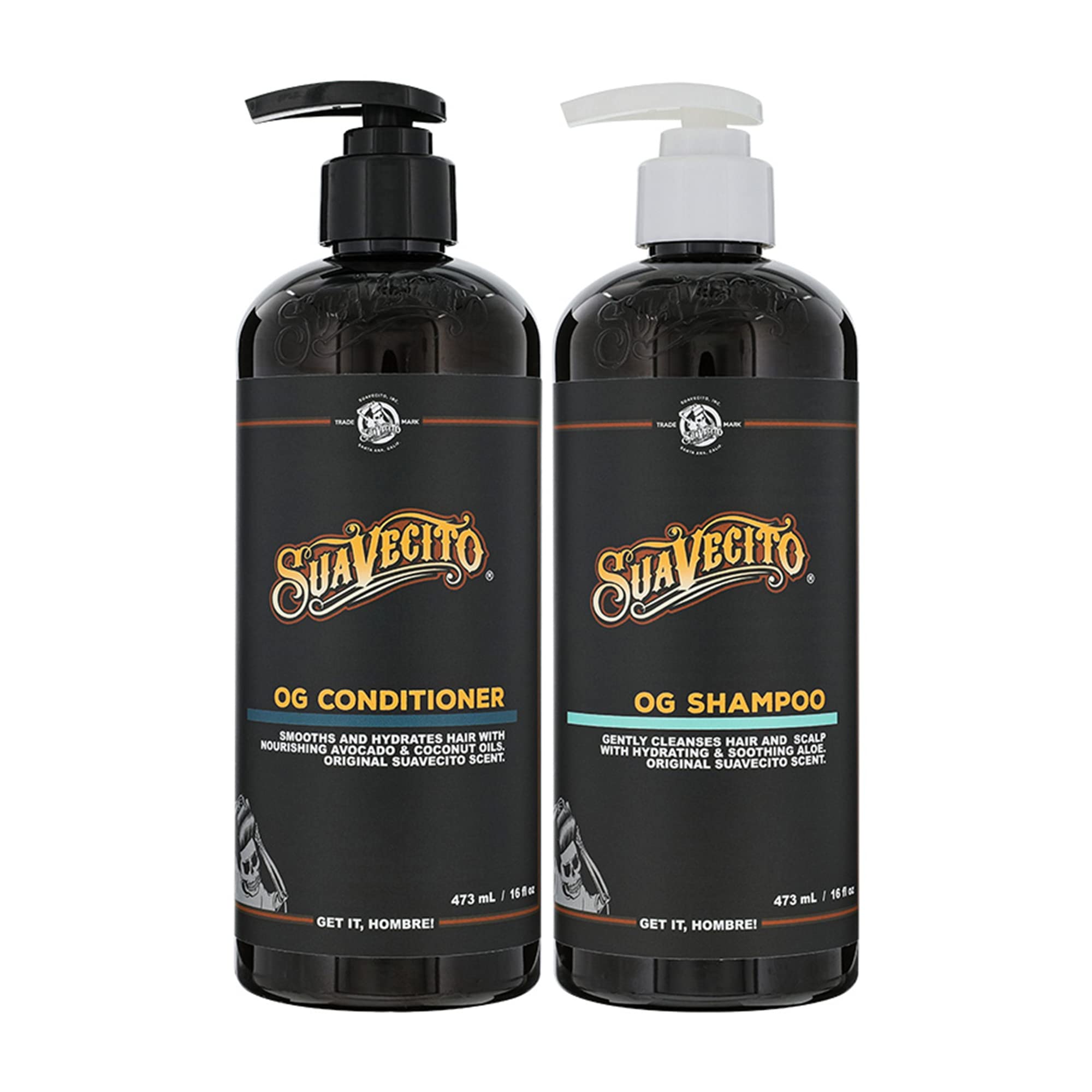 Suavecito OG Shampoo pump bottle; sulfate-free cleansing for all hair types with Provitamin B5.