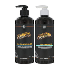 Suavecito OG Shampoo pump bottle; sulfate-free cleansing for all hair types with Provitamin B5.