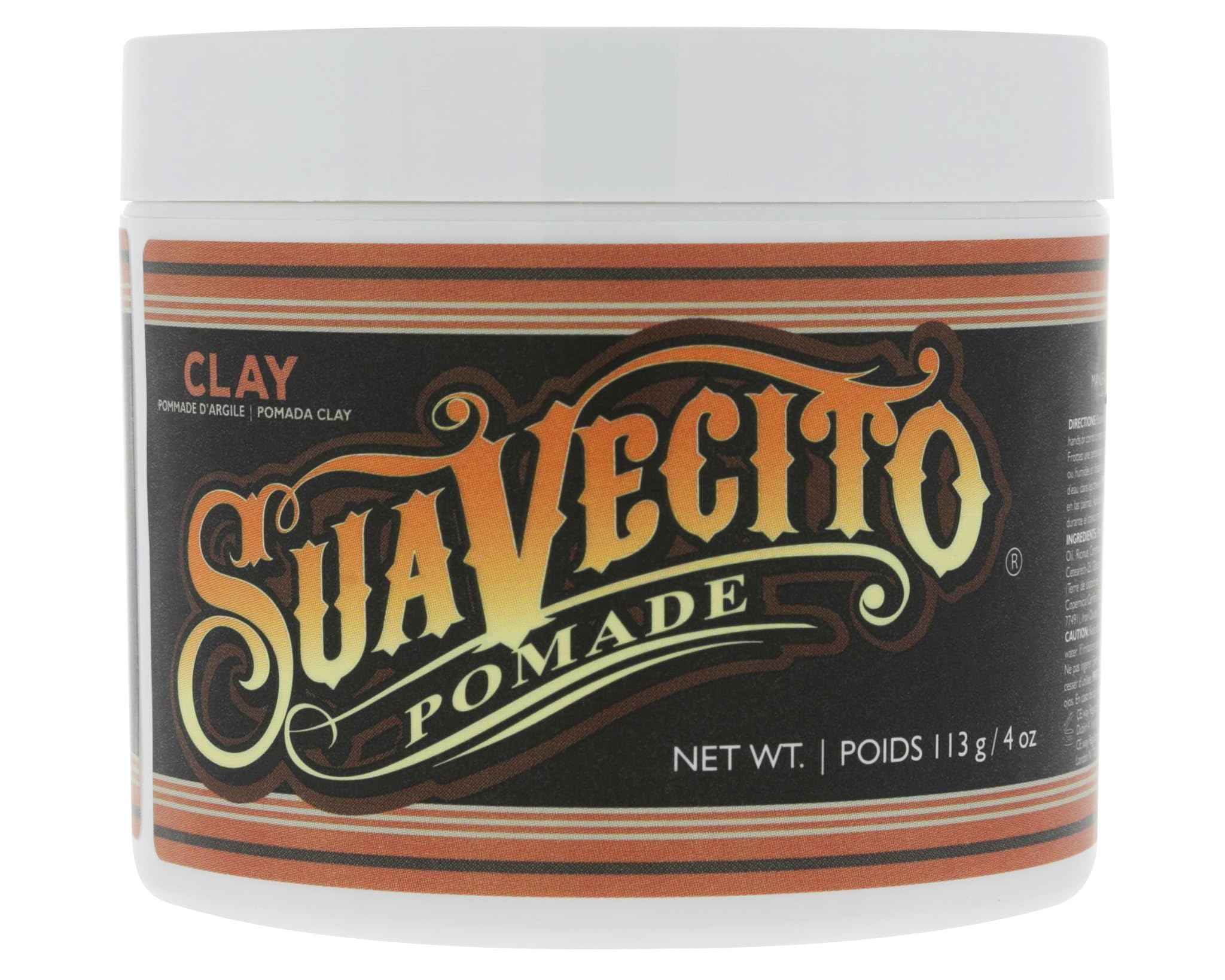Suavecito Pomade Firme Clay bottle closeup shows strong hold and matte finish