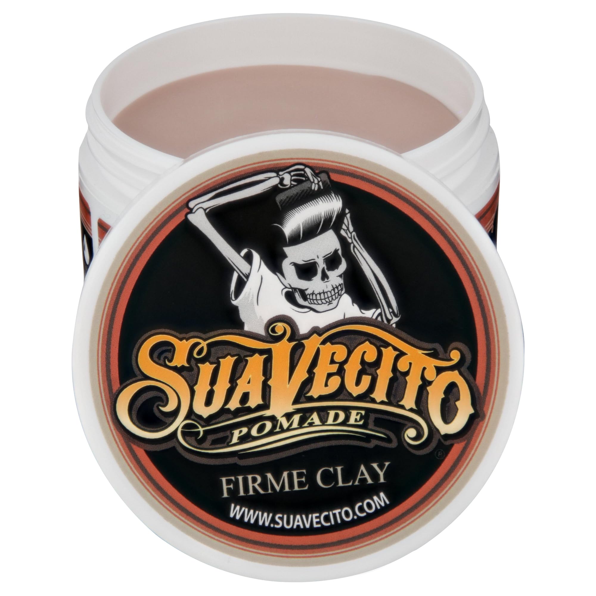 Suavecito Pomade Firme Clay packaging on display highlights 5 oz size.