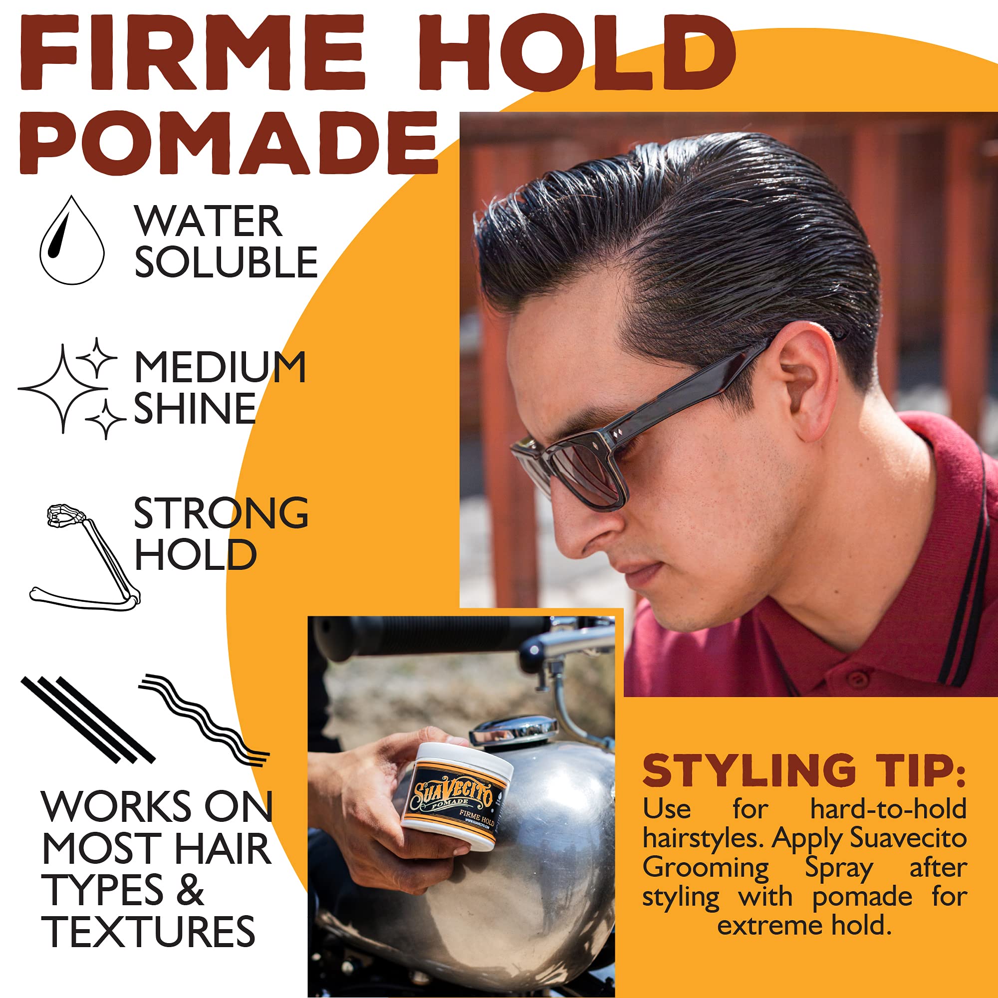 Suavecito Pomade Firme Hold applying into hands shows creamy texture for easy distribution.
