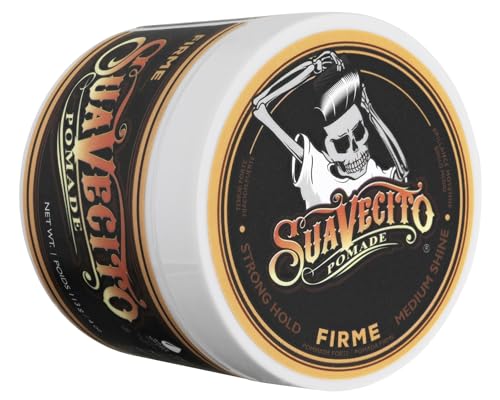 Suavecito Pomade Firme jar closeup highlights creamy texture for easy application.