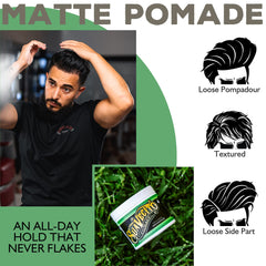 Suavecito Pomade Matte hands applying product for smooth glide and control.