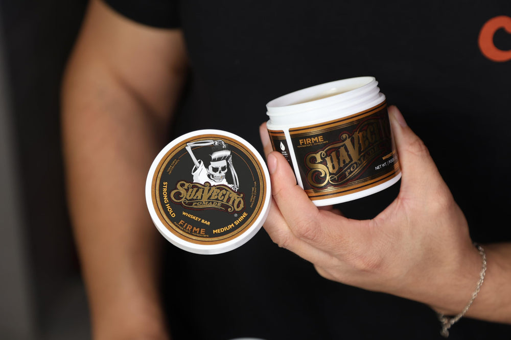 Suavecito Pomade Original Hold rinse-out photo suggests easy wash-out with water.
