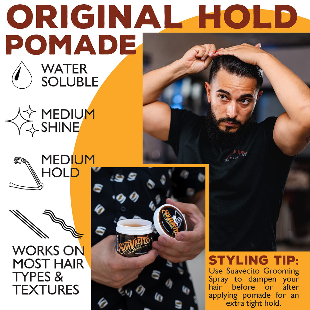 Suavecito Pomade Original box showcases scent and packaging for premium feel.