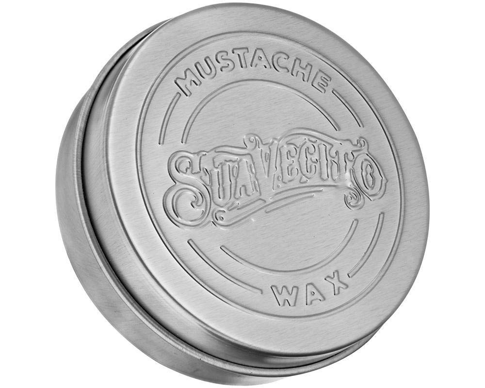 Bold all-day hold demonstrated by Suavecito Whiskey Bar Mustache Wax.
