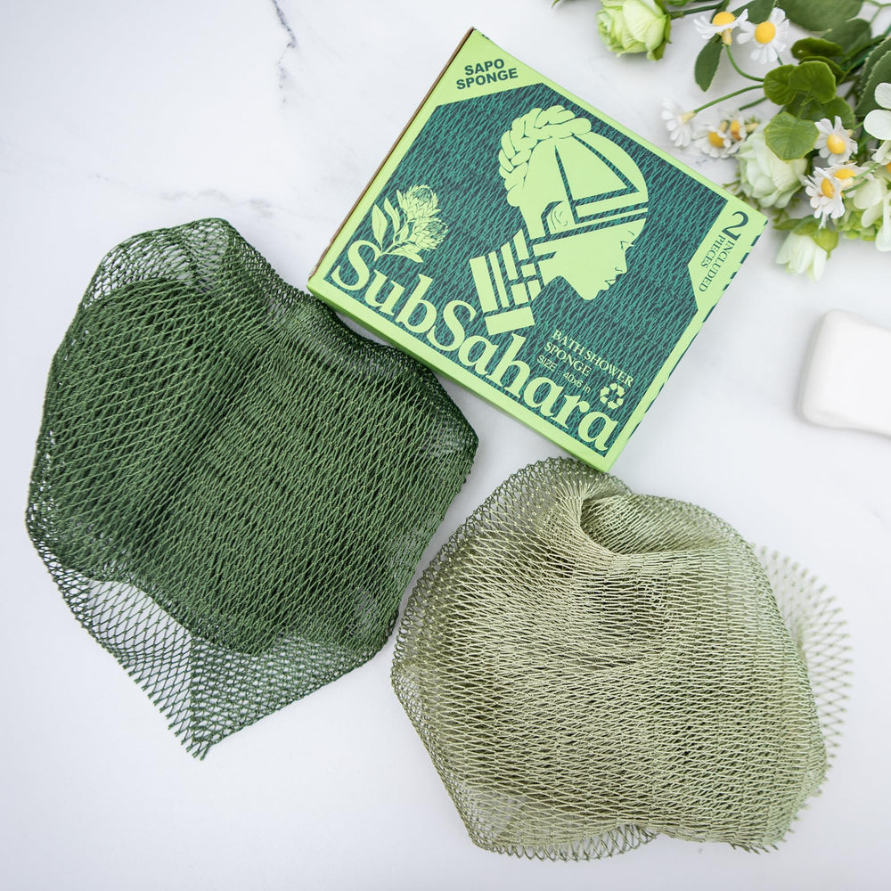 SubSahara net sponge olive-green in use creating rich lather on skin