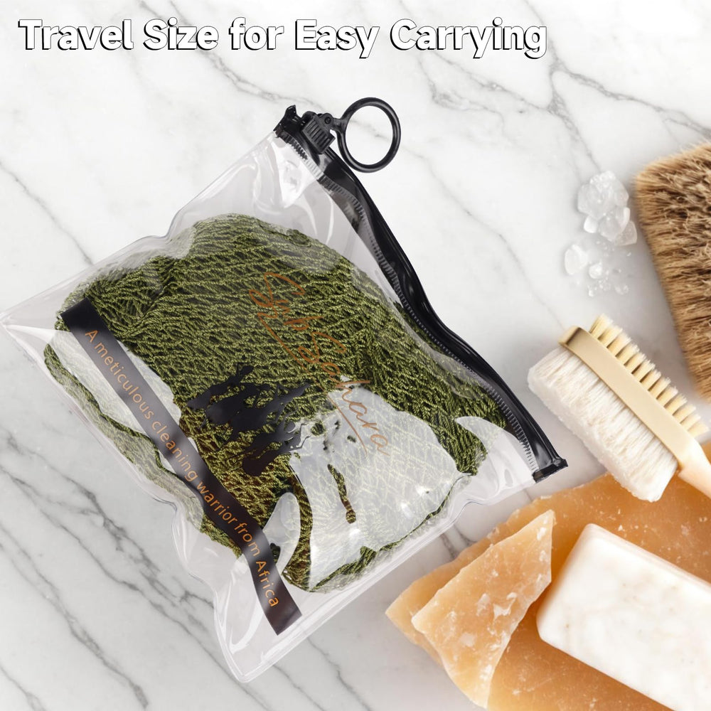 SubSahara net sponge travel pouch demonstrates portable skincare kit