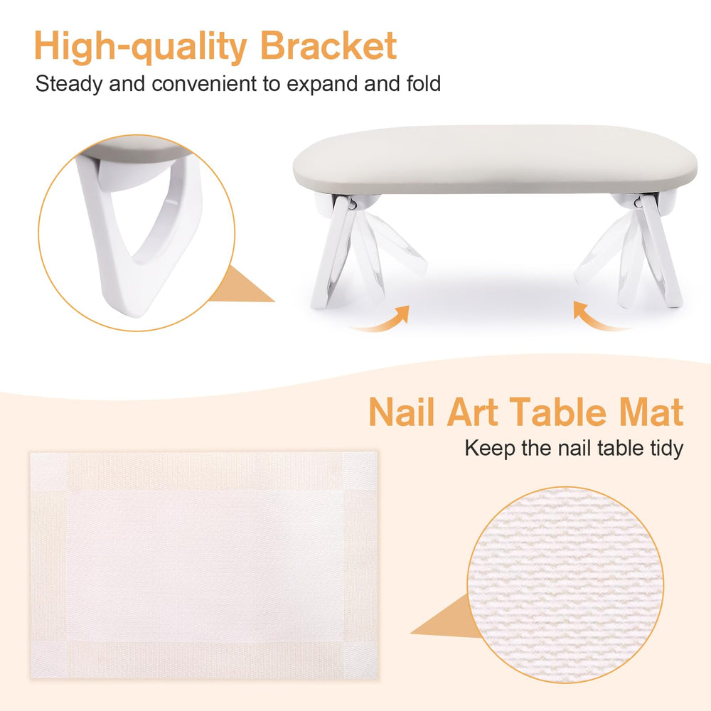 Subay Nail Arm Rest easy cleaning feature shown with damp cloth.
