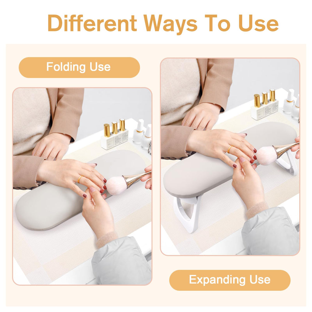 Subay Nail Arm Rest unfolded, supports comfortable hand positioning during long sessions.