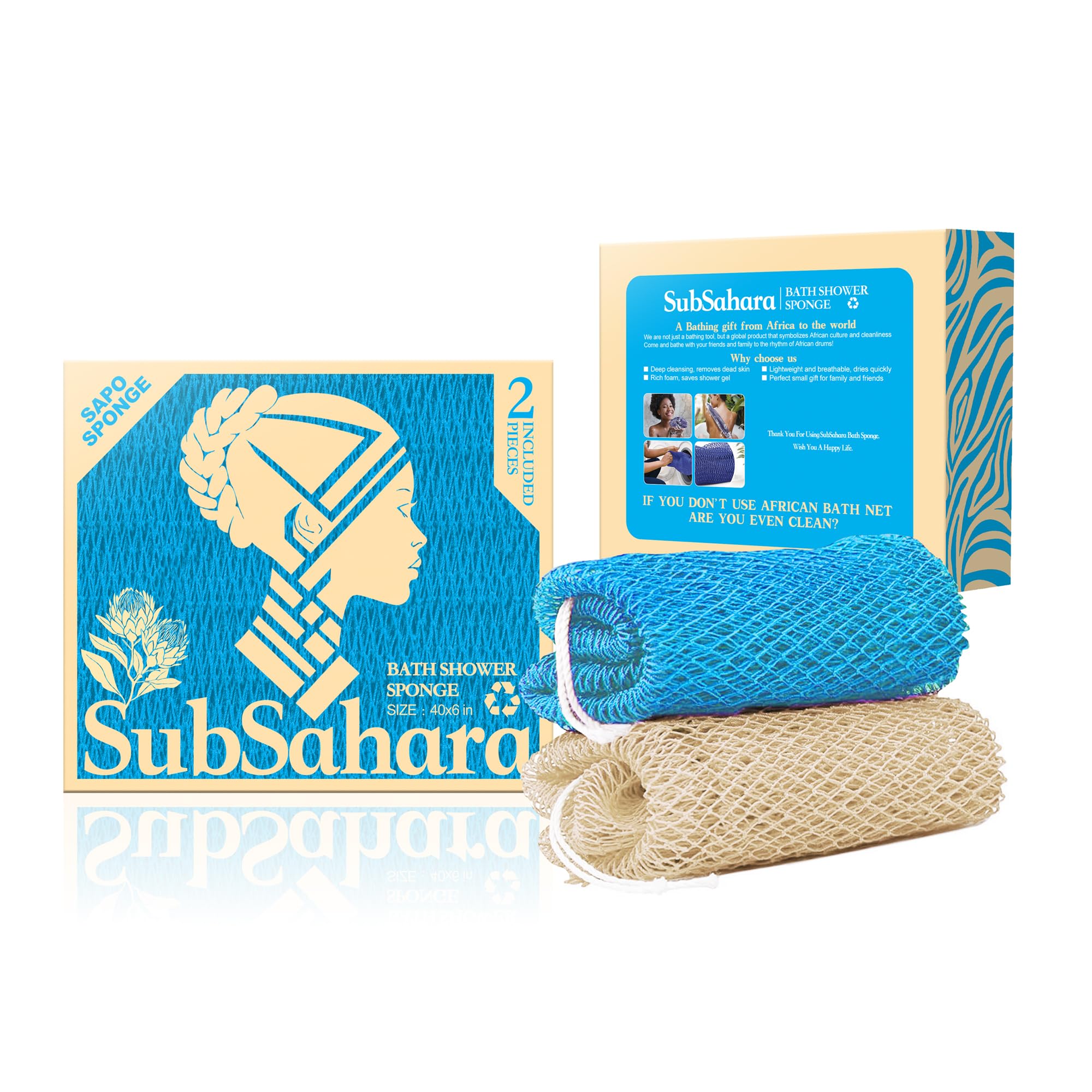 SubSahara authentic net sponge knots closeup highlighting exfoliation texture for all skin types.