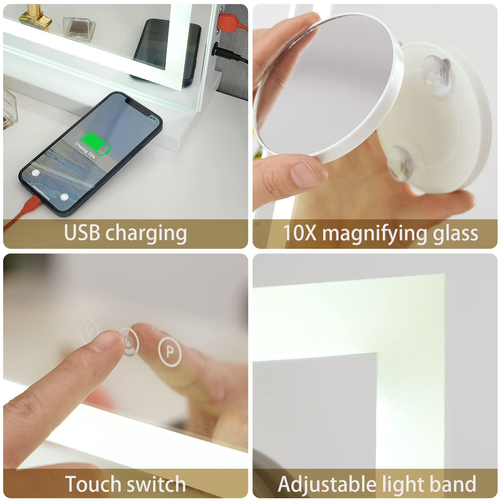 Sucedey vanity mirror desk setup offers stable tabletop use.