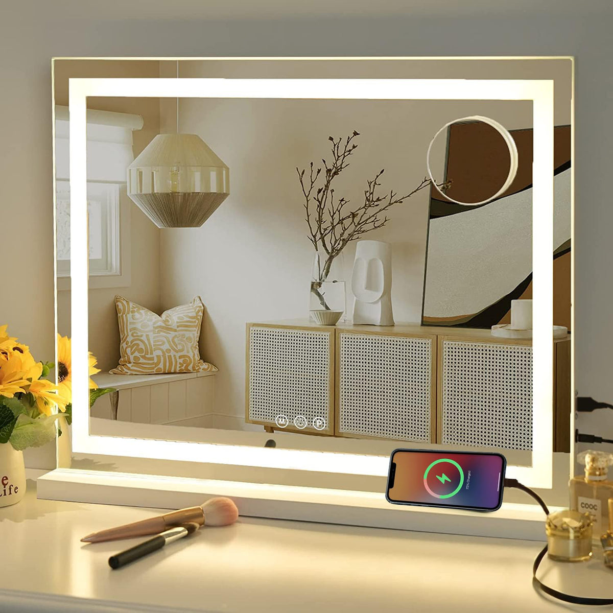 Sucedey vanity mirror with lights provides bright face illumination for precise makeup.