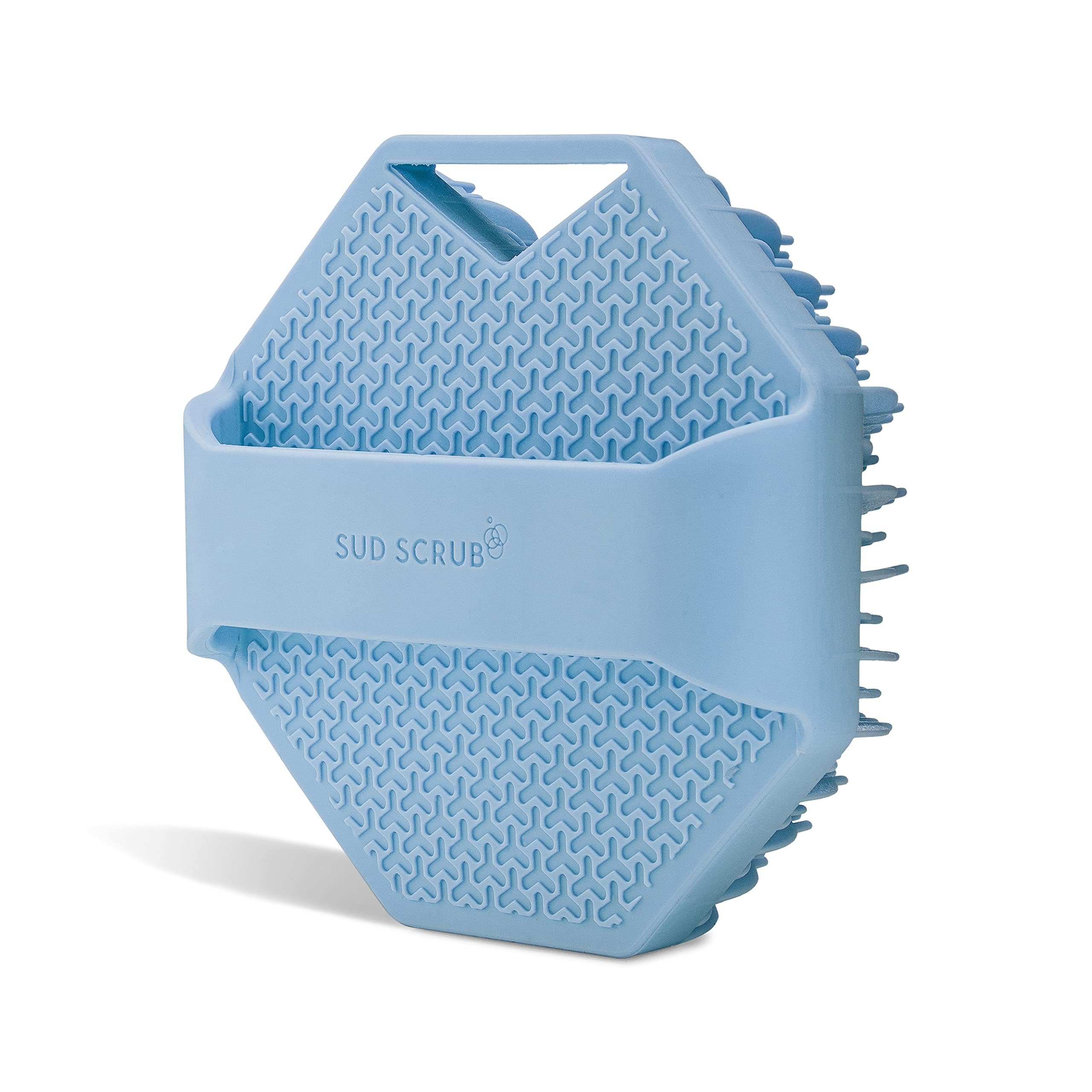 Sud Scrub hanging strap view showcases easy storage after shower