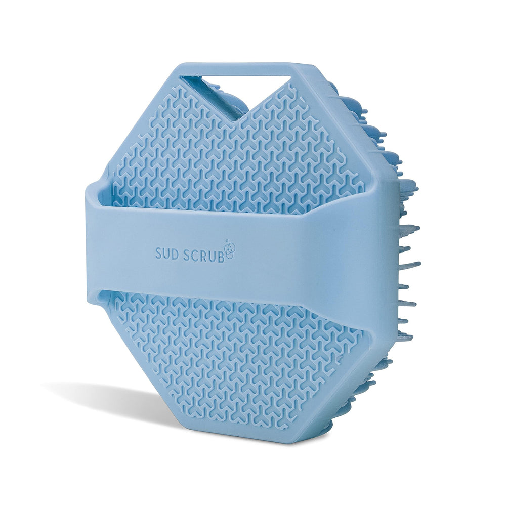 Sud Scrub hanging strap view showcases easy storage after shower