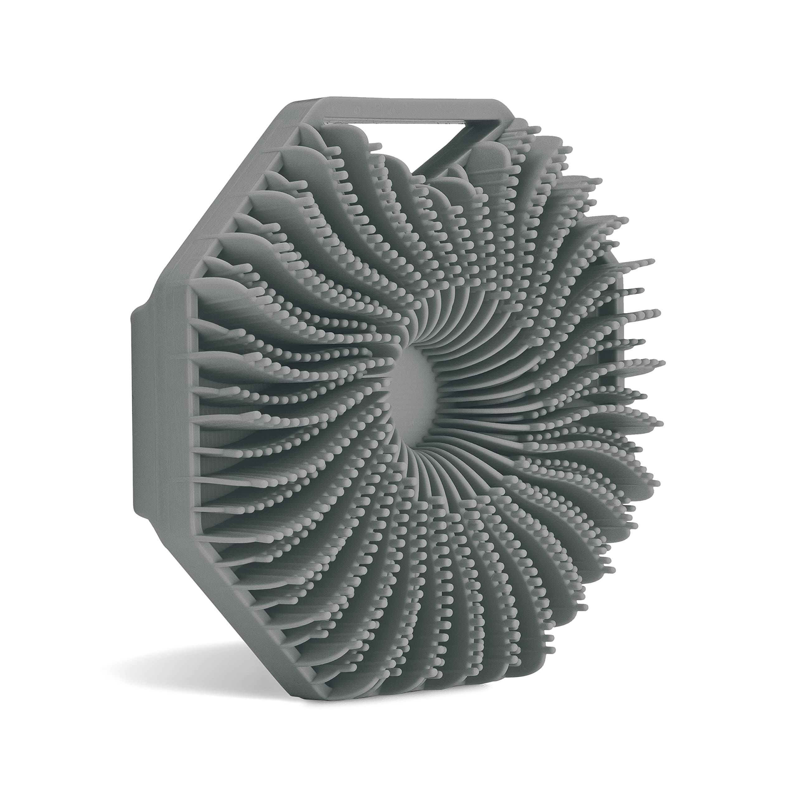 Sud Scrub antimicrobial silicone body scrubber front view in charcoal for durable exfoliation.