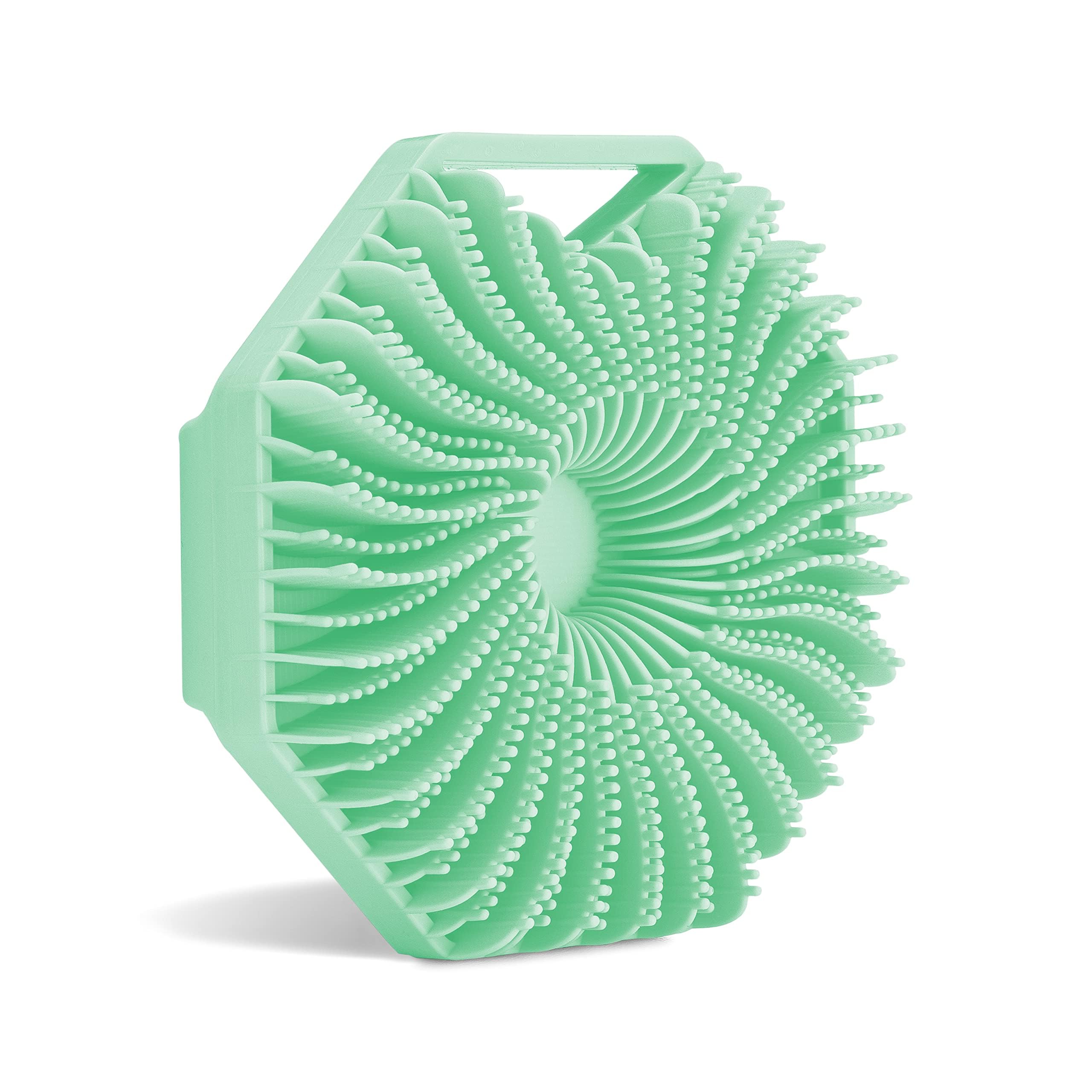 Sud Scrub antimicrobial silicone scrubber mint demonstrates odor-resistant cleansing in the shower