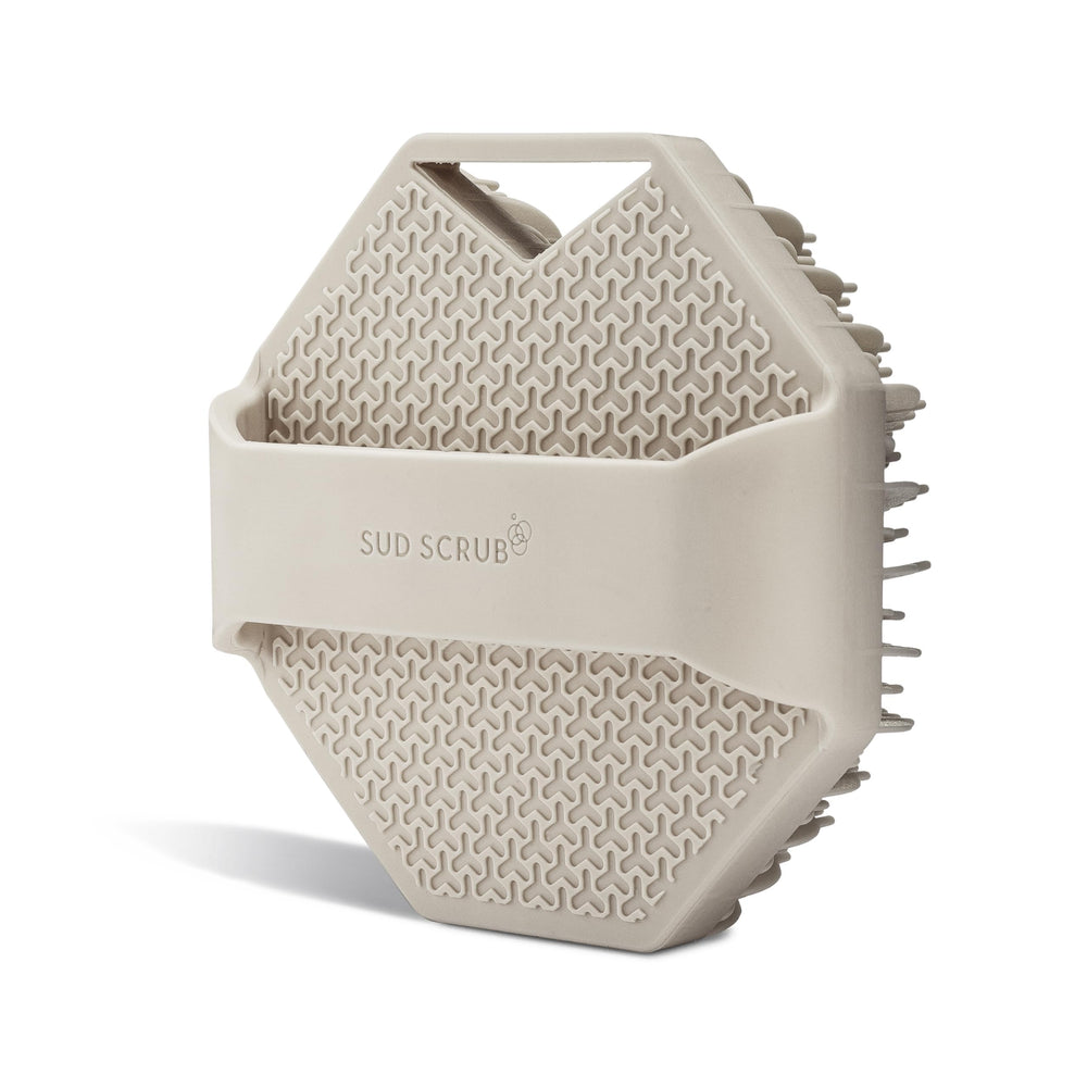 Sud Scrub gentle exfoliation designed for sensitive skin during showers.