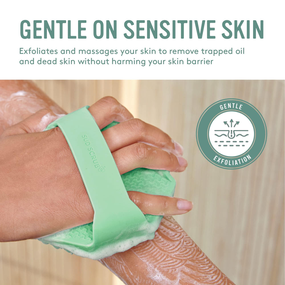 Sud Scrub gentle-on-skin fins deliver comfortable exfoliation during showers