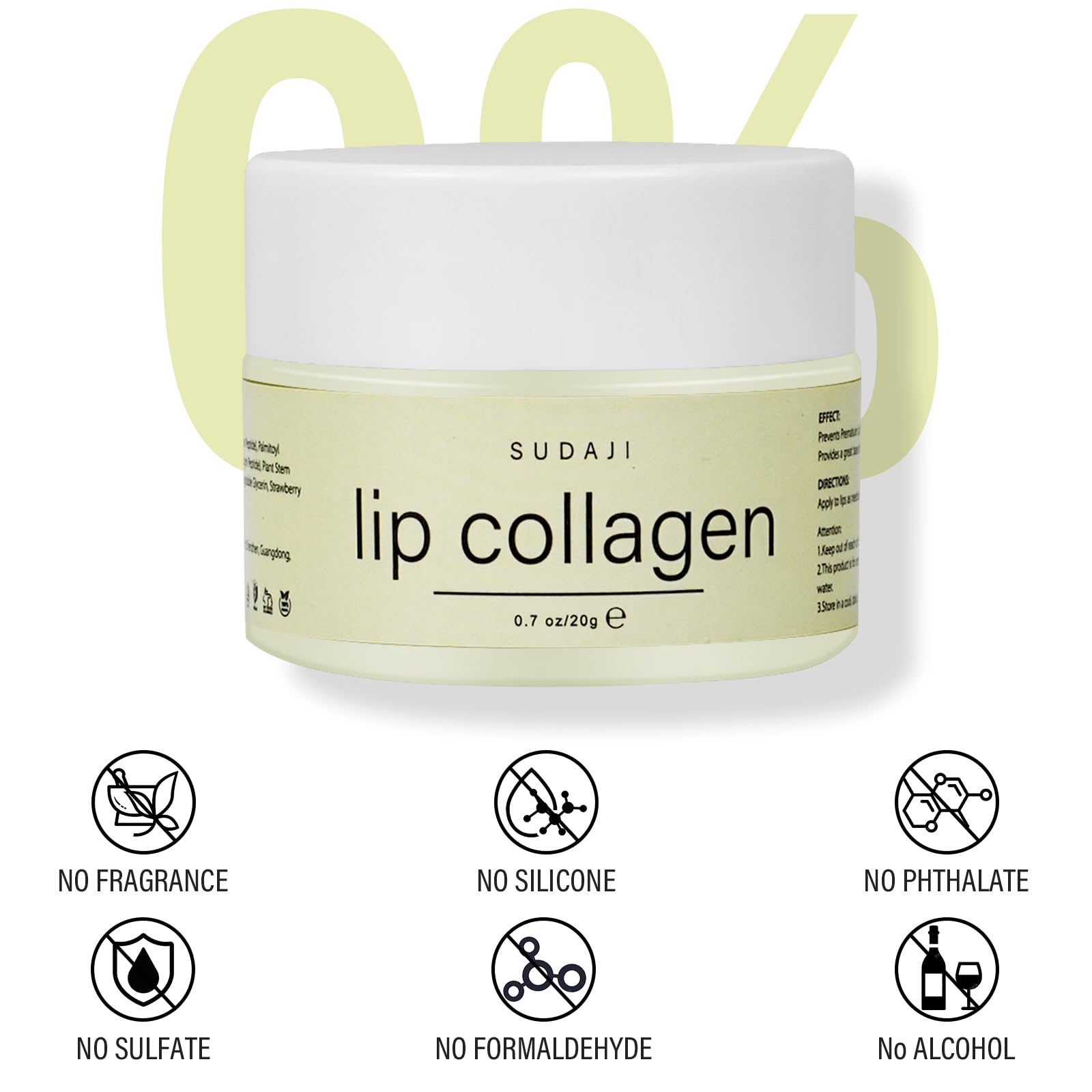 SUDAJI lip care ingredients list highlights collagen, vitamins E and A.